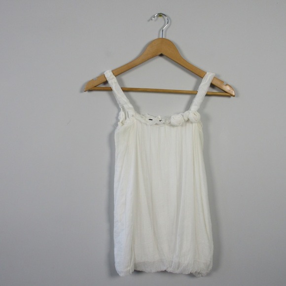 Ragazzi Italiani White S Top Blouse Cotton Silk Ruffle Rose Applique Silk 140 - Picture 1 of 12